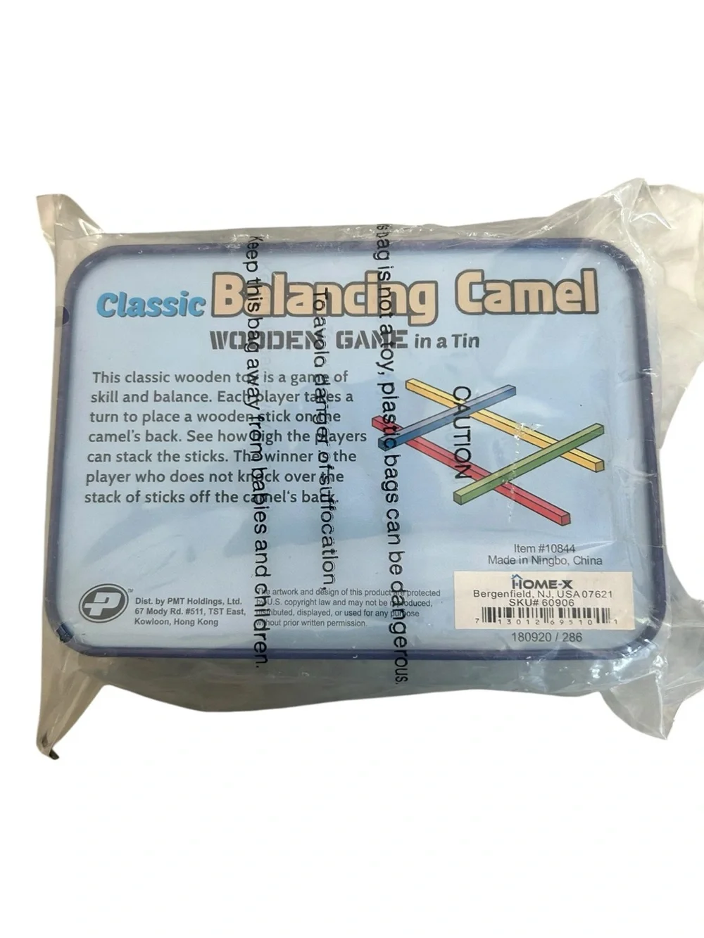 Balancing Camel Wooden Game - Blue Tin with Multicolor Sticks